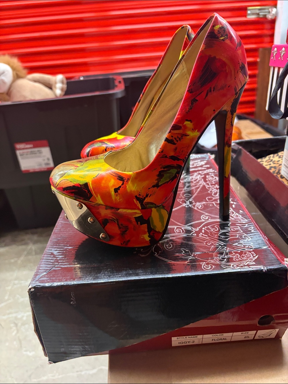 Liliana Red Floral Platform Stiletto Pumps